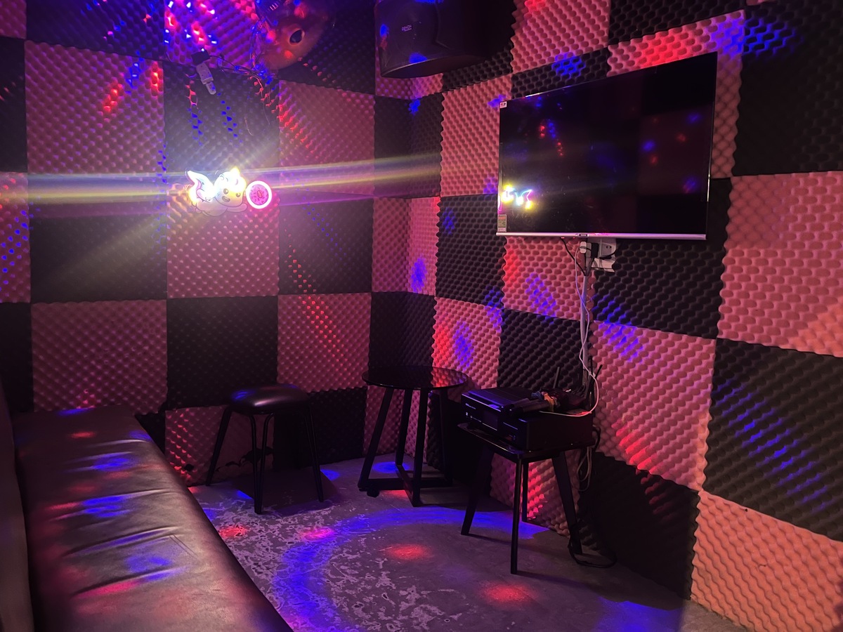 小さめのお部屋の中にカラオケ室の基本的な設備が整備されています。