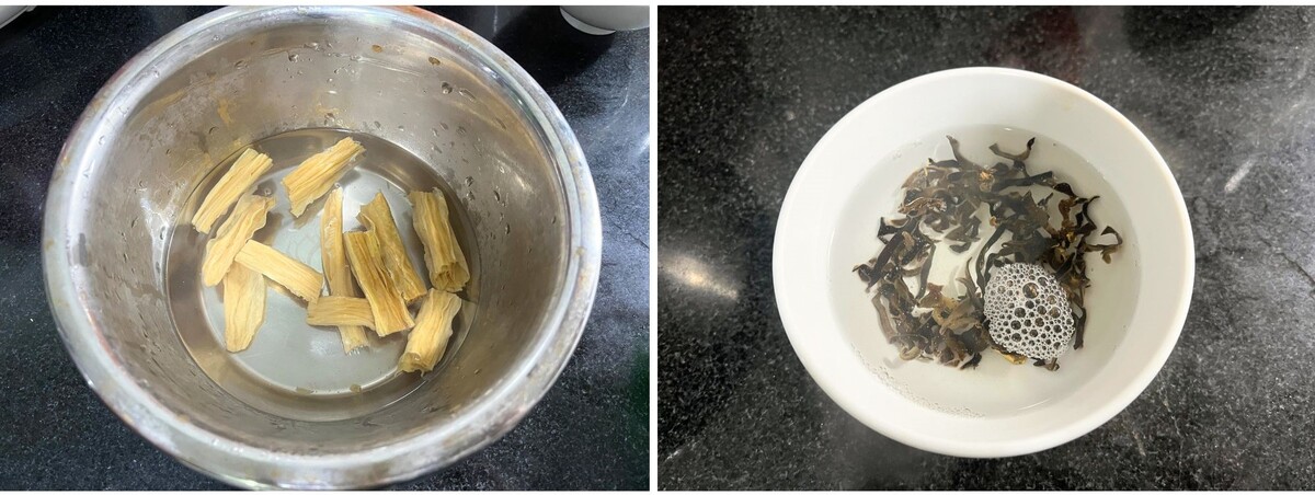 乾燥きくらげ、乾燥湯葉をふやかす