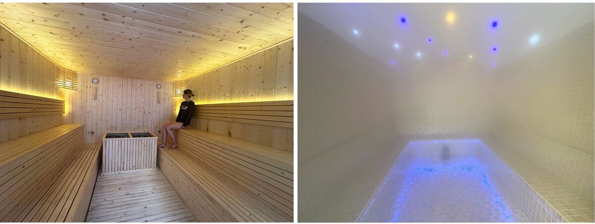 スチームサウナにはレモングラスが置いてあり、リラックスできる空間です。