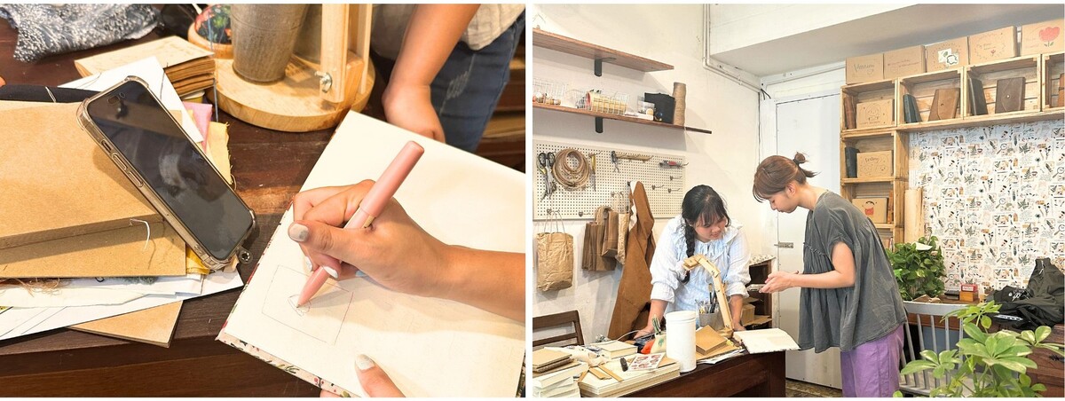 ノートのどの位置に刺繍してほしいかなど紙に書いて伝えました。