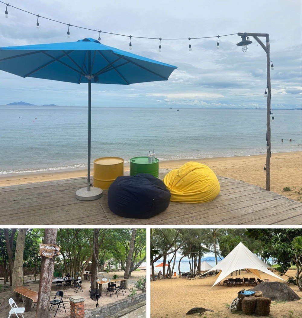 席はところどころにあり、お好きな場所でお楽しみいただけます。コワーキングスペースもあり充電も出来ます。