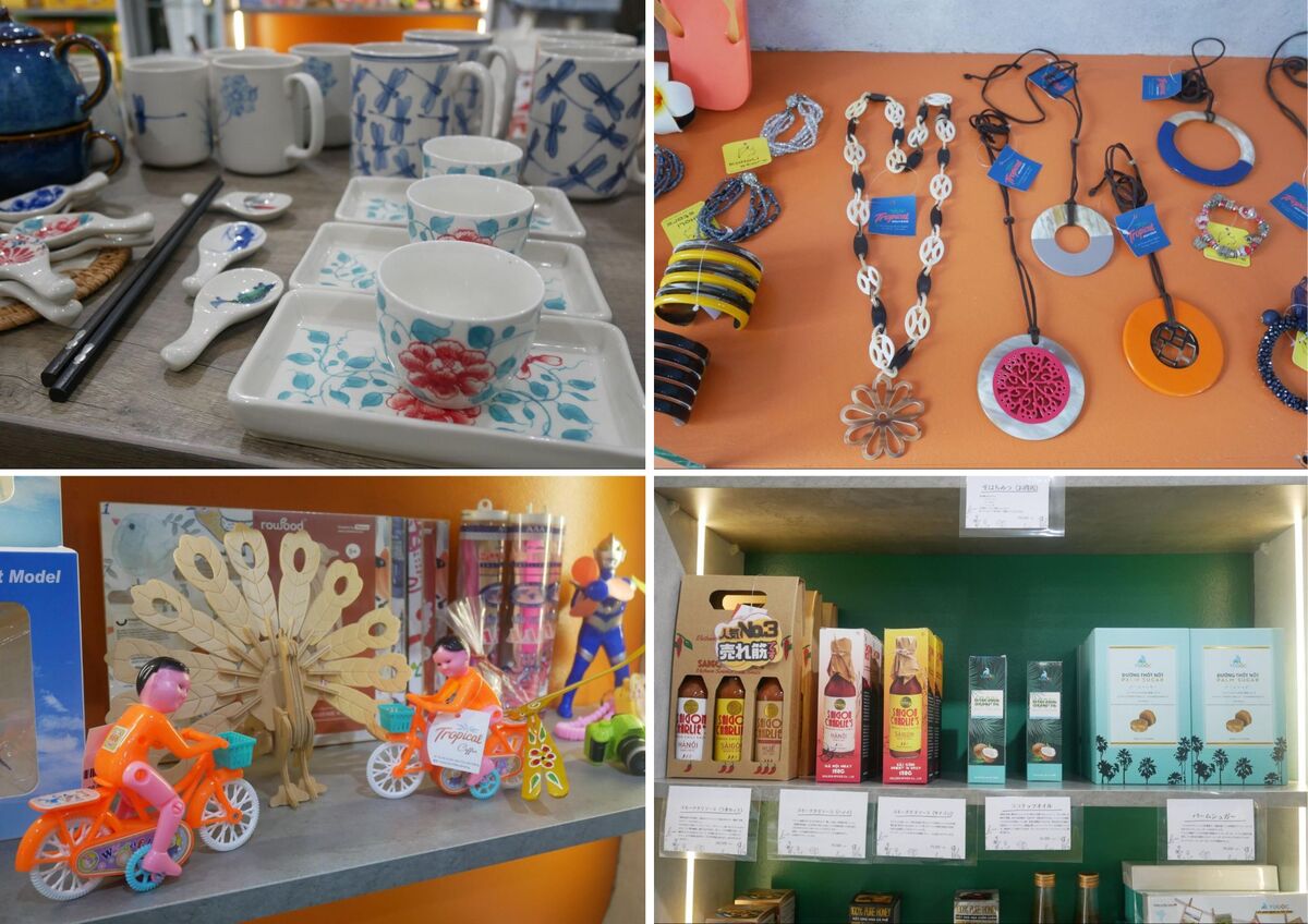 食料品や雑貨、アクセサリー、食器、Tシャツ類などが販売されています。