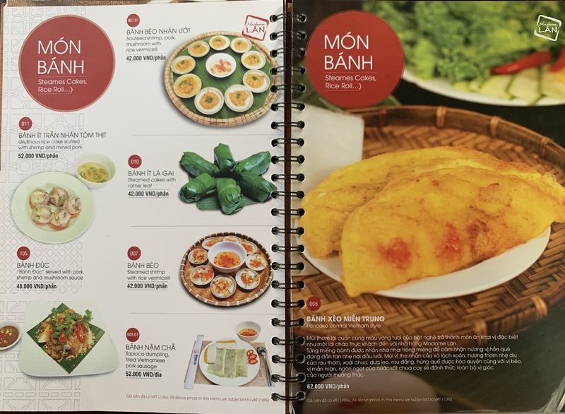 Madame Lân 2019年8月現在のメニュー