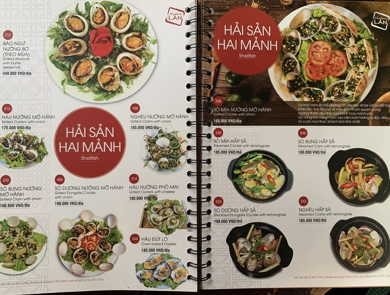 Madame Lân 2019年8月現在のメニュー