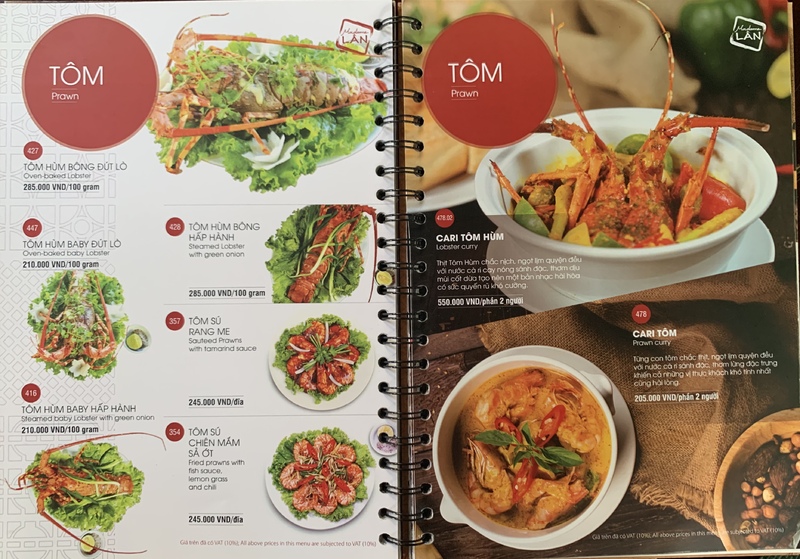 Madame Lân 2019年8月現在のメニュー