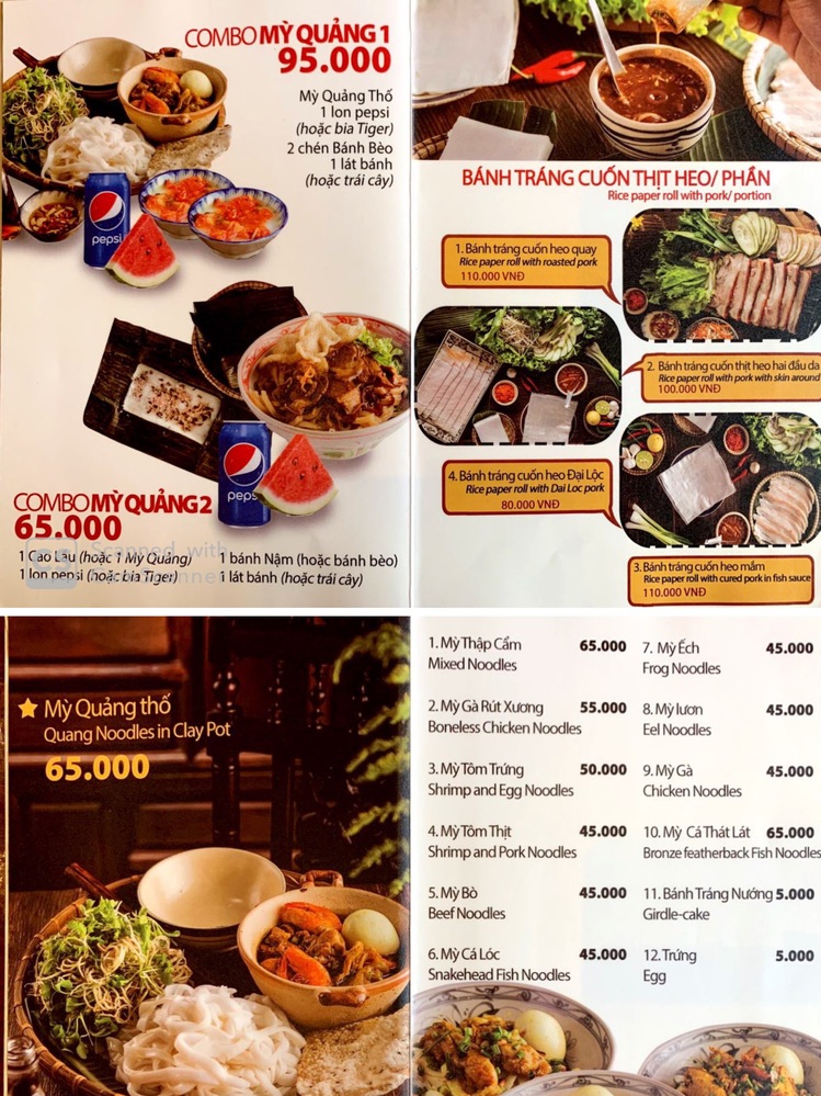 MỲ QUẢNG BÀ MUA（ミークアンバームア）2020年2月現在のメニュー