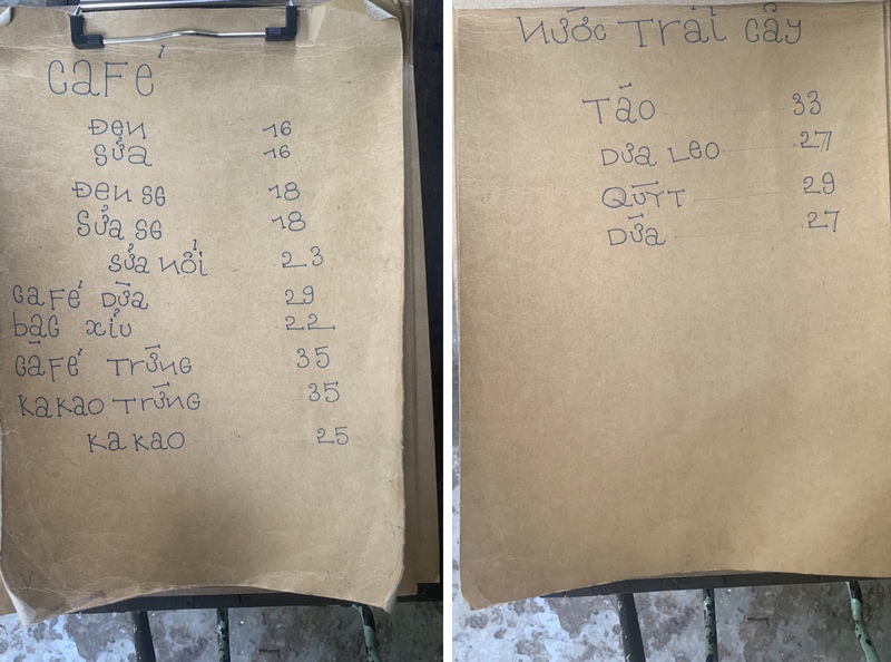 2020年11月現在のメニューはすべてベトナム語