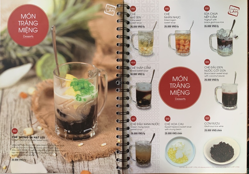 Madame Lân 2019年8月現在のメニュー