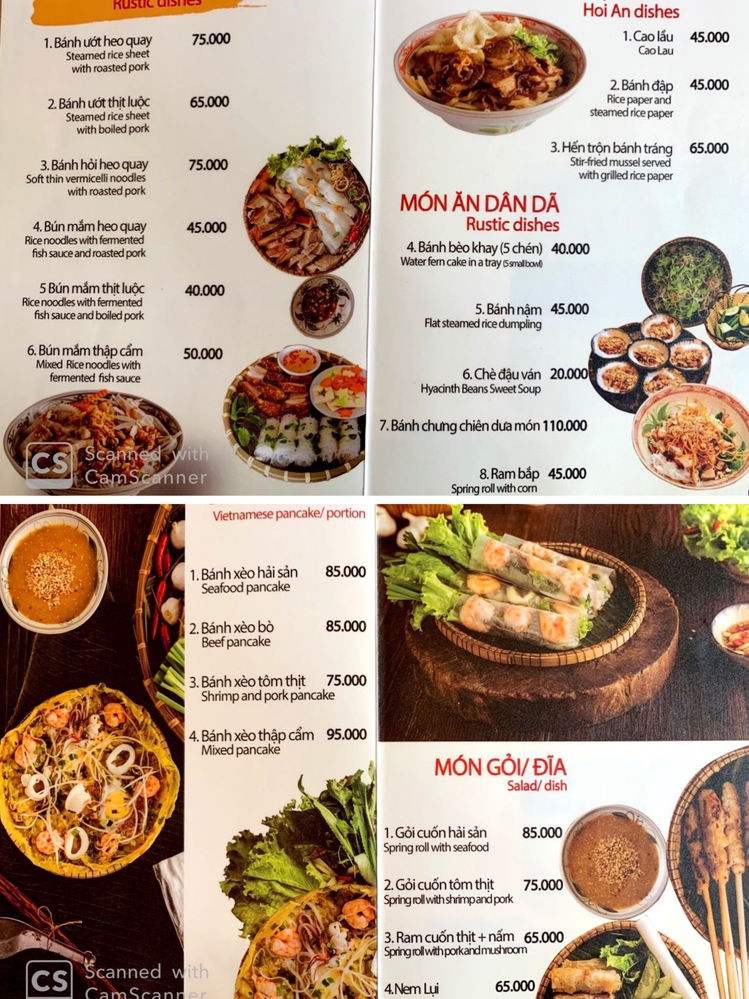 MỲ QUẢNG BÀ MUA（ミークアンバームア）2020年2月現在のメニュー