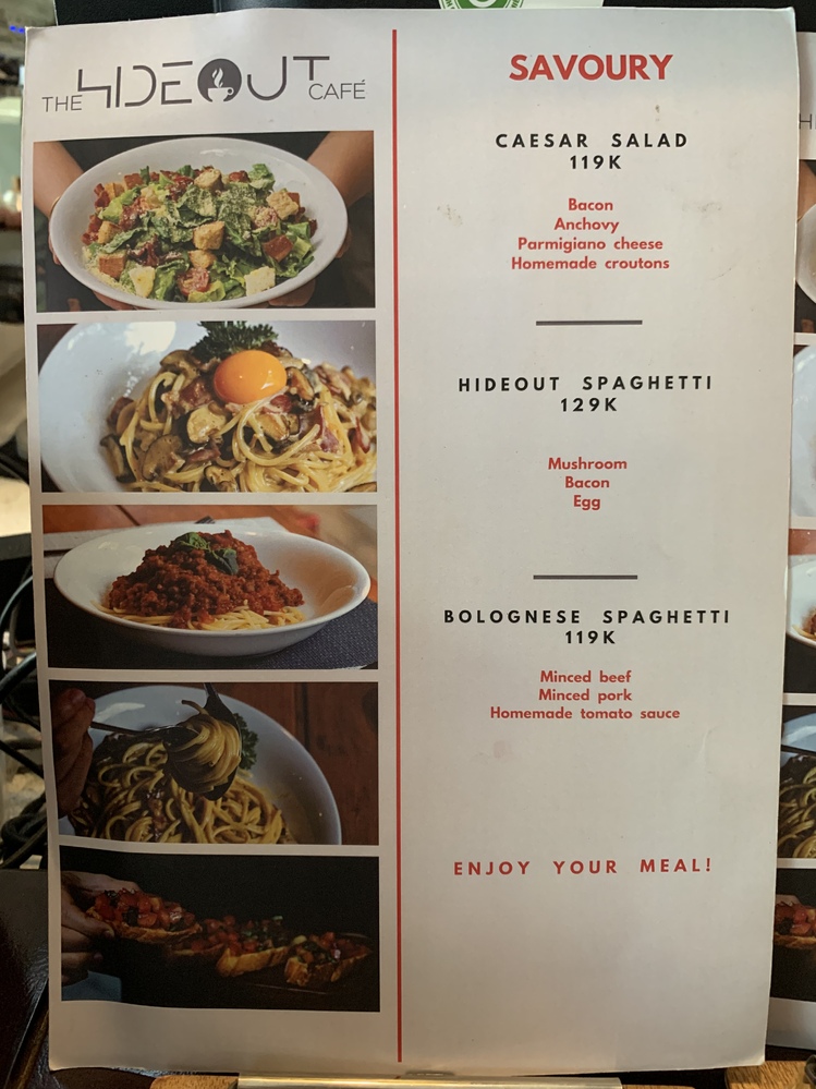 2020年3月現在のメニュー