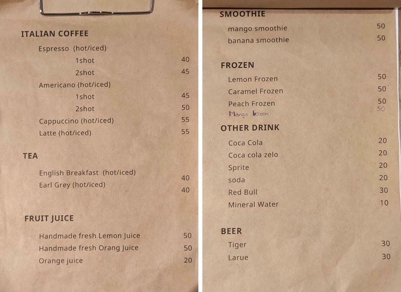 2021年4月現在のメニュー