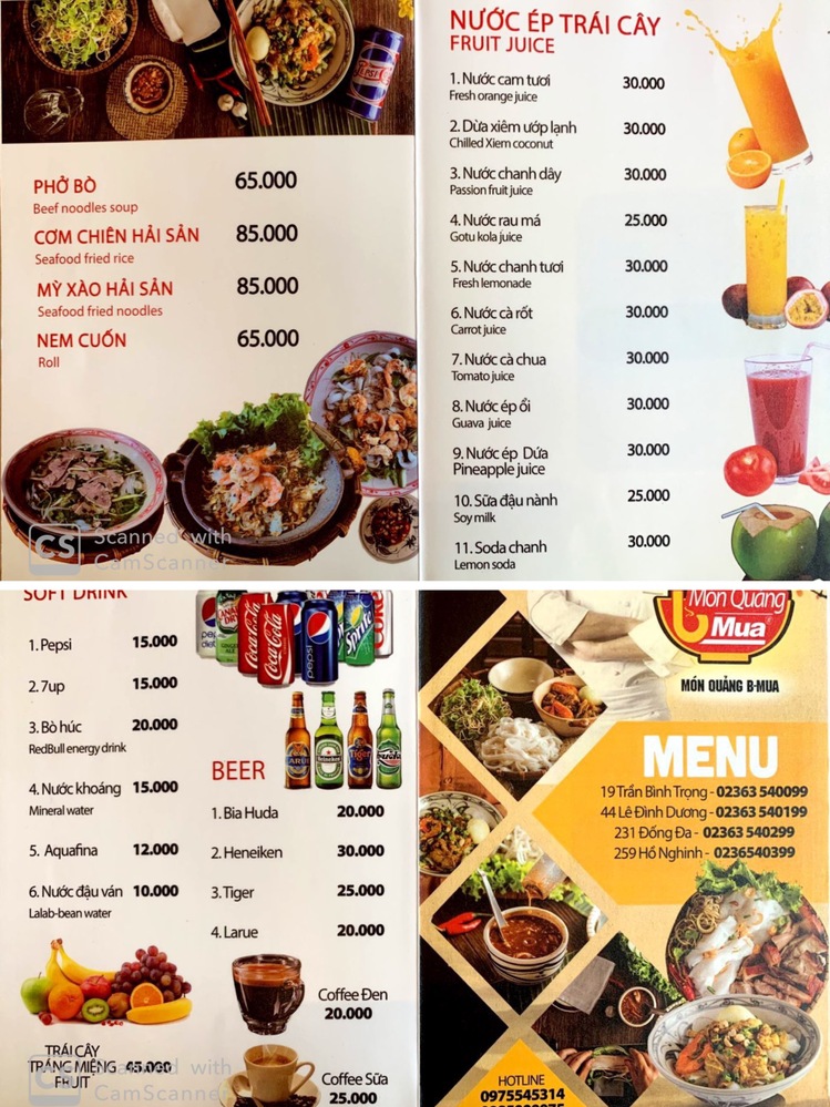 MỲ QUẢNG BÀ MUA（ミークアンバームア）2020年2月現在のメニュー