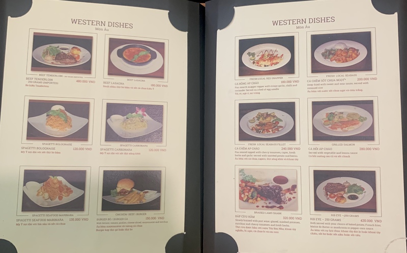 ゴンティホア(Ngon Thị Hoa)レストラン 2020年8月現在のメニュー