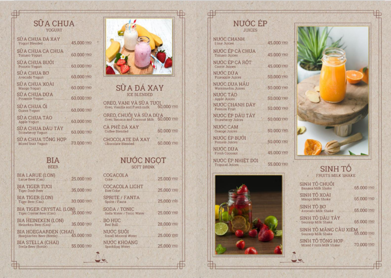 ゴンティホア(Ngon Thị Hoa)レストラン 2020年8月現在のメニュー